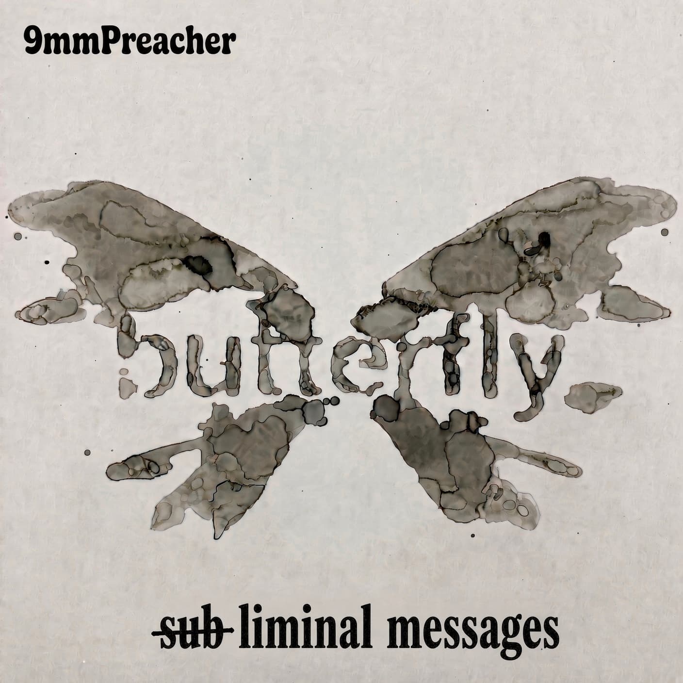 Liminal Messages cover art — butterfly inkblot with struck-through sub- prefix